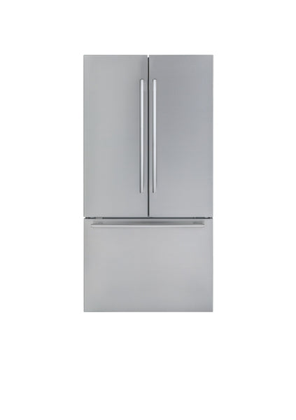 Modern stainless steel French door refrigerator with bottom freezer drawer in Thermador and Kitchen & Kitchenware collections