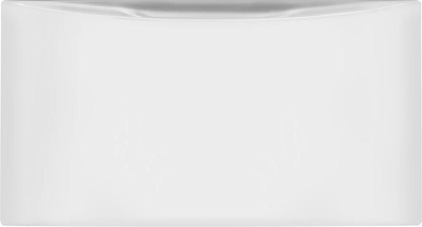 Matte white laundry pedestal with spacious storage drawer for organizing supplies in appliance parts and accessories