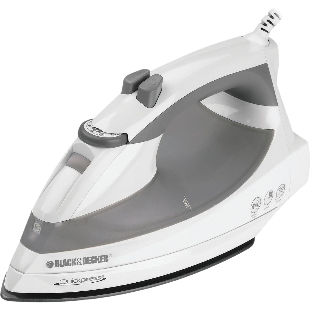 White and gray BLACK+DECKER steam iron with motion-sensitive steam control in laundry supplies and household items collection