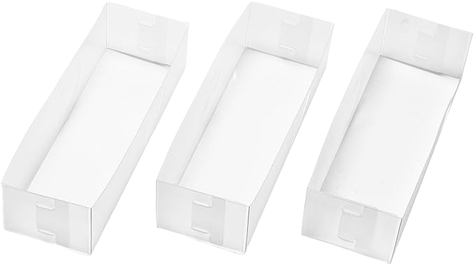 Set of three clear frosted plastic drawer organizers for organizing small items in storage and office spaces