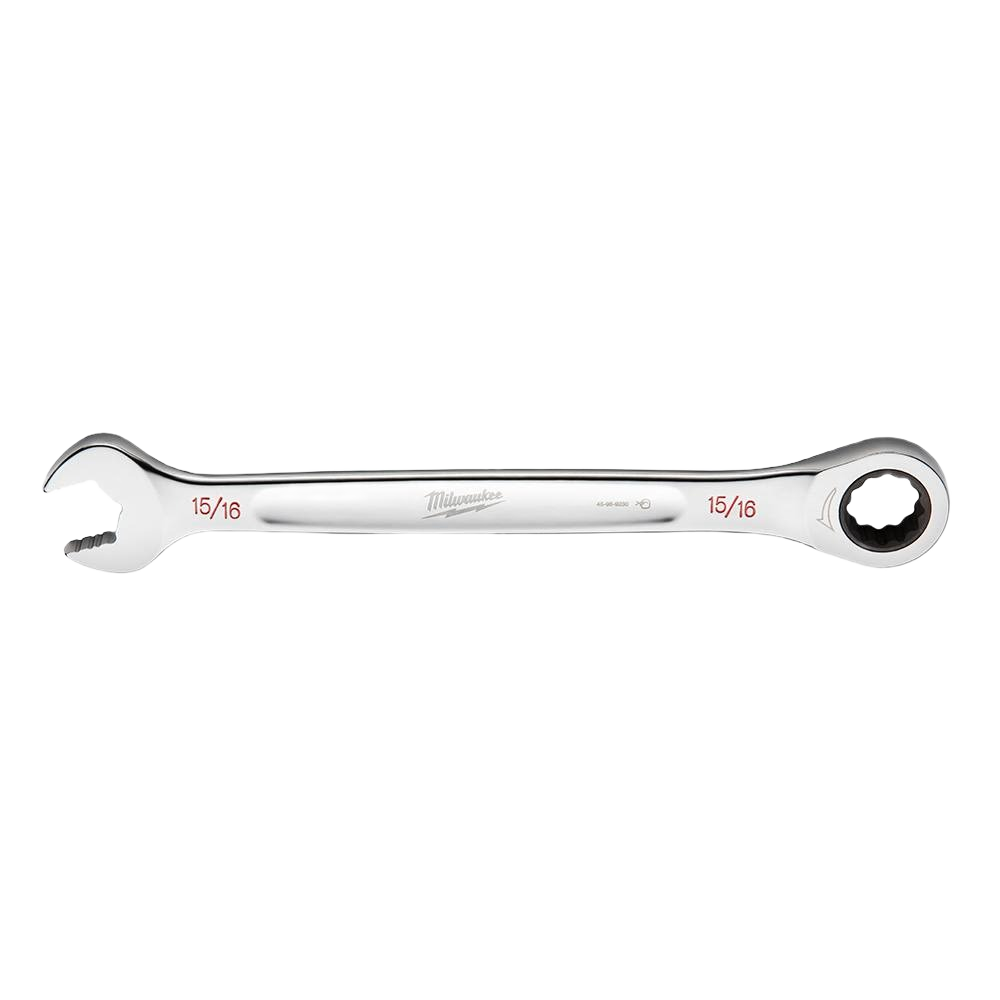 Polished ratcheting combination wrench with open and boxed ends measuring 15/16 inch for home improvement tasks