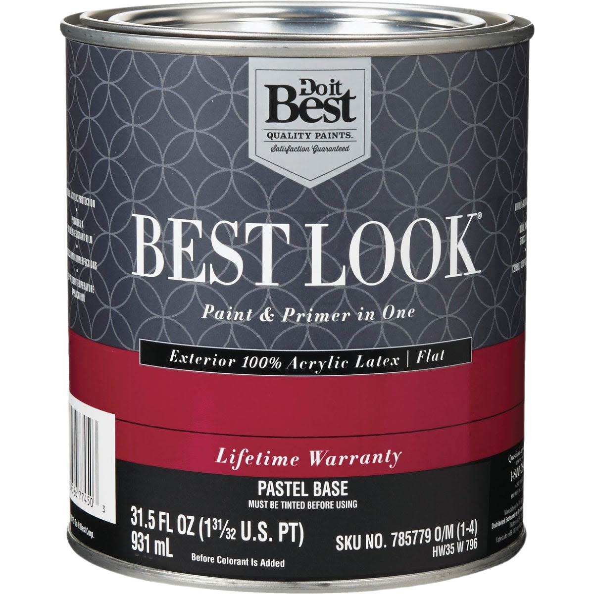 Quart can of Best Look exterior latex flat paint and primer in one for home improvement under $50 collections