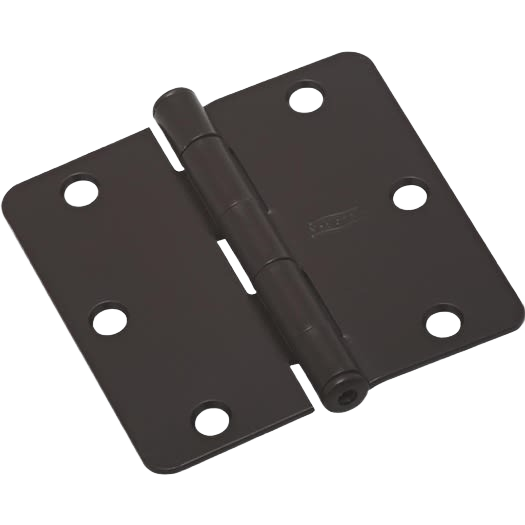 Oil rubbed bronze finish metal door hinge with rounded corners and six mounting holes for home improvement projects