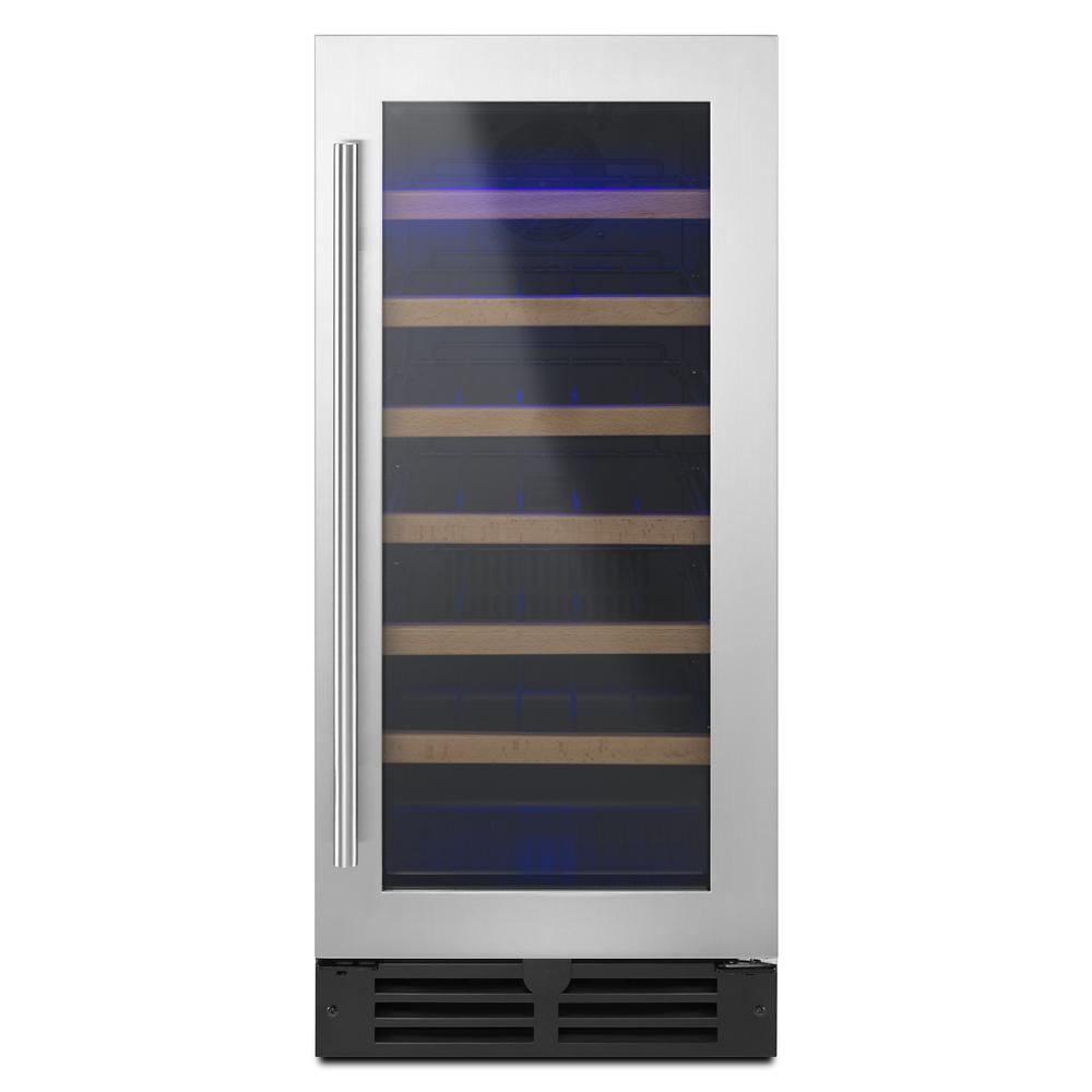 Stainless steel undercounter wine center with glass door and wooden shelves in Refrigerators and Kitchen & Kitchenware collection