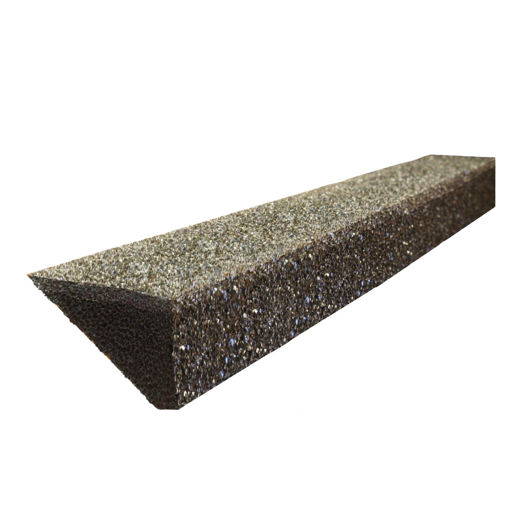 Granular-textured strip of rigid foam gutter guard designed for easy installation in home improvement projects