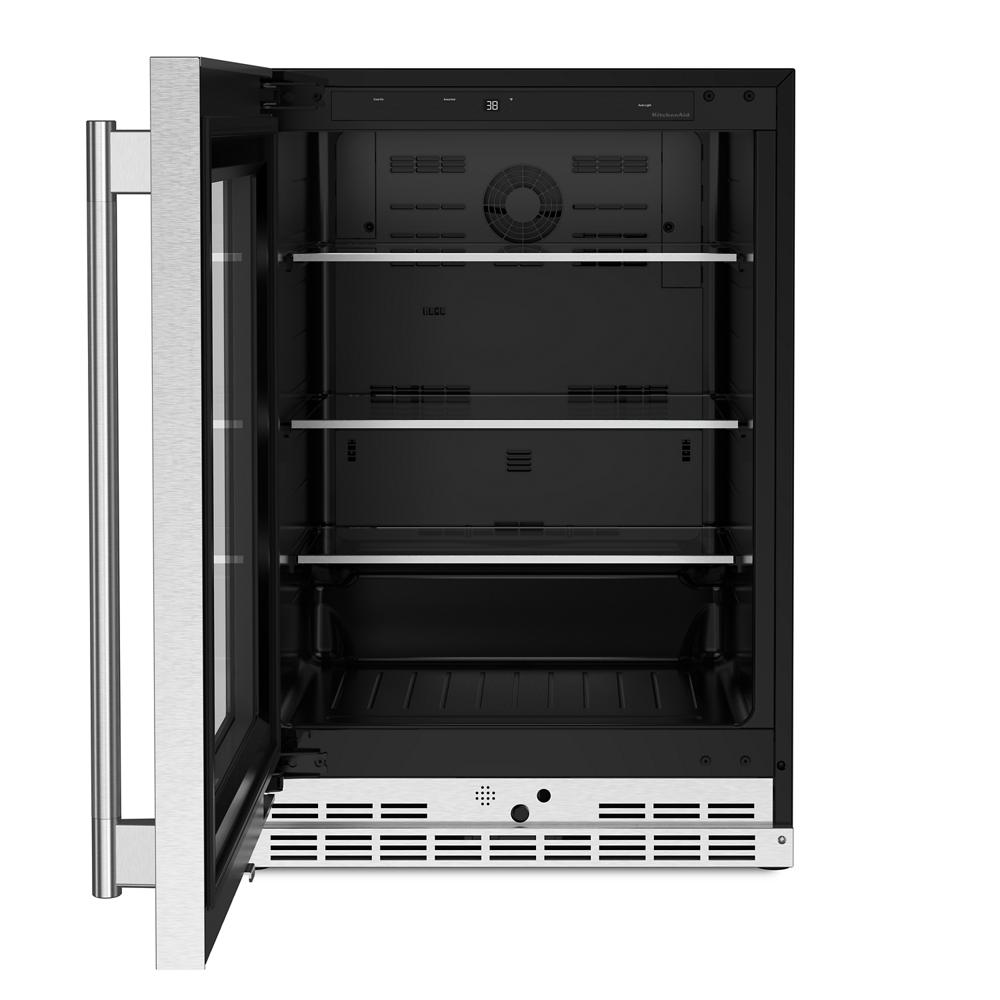5.2 Cu. Ft. 24-Inch Undercounter Refrigerator with Glass Door and Right Door Swing and Shelves with Metallic Accents in PrintShield® Stainless Steel