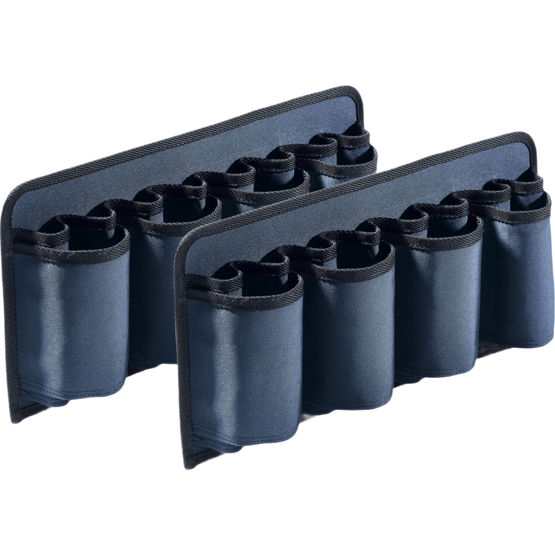 Pair of black fabric tool pouches with multiple compartments for organized storage in workshop and home improvement settings