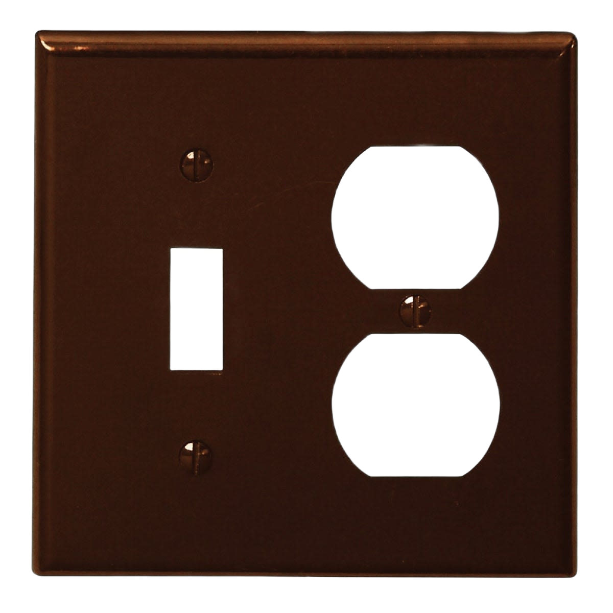 Brown plastic 2-gang wall plate for toggle switch and duplex outlet in electrical and home improvement tools collection