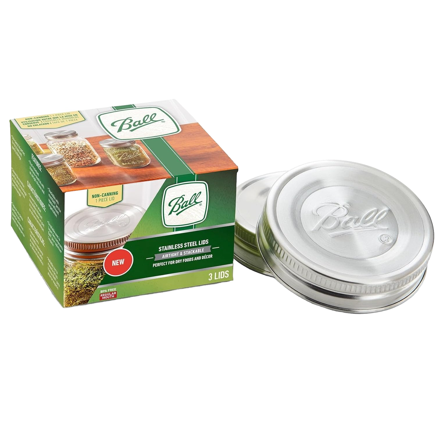 Set of three stainless steel jar lids with airtight seal, suitable for kitchenware and storage under $50 collection