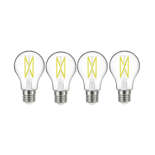 Four clear A19 LED filament light bulbs with medium screw bases for energy-efficient home lighting under $50 collections