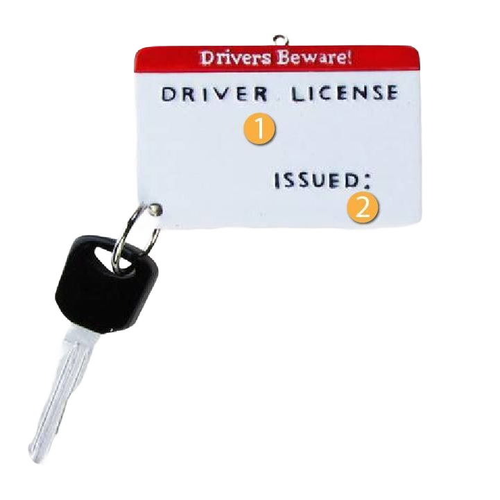 Personalized driver’s license ornament with key attached for Christmas Ornaments & Tree Decorations collection