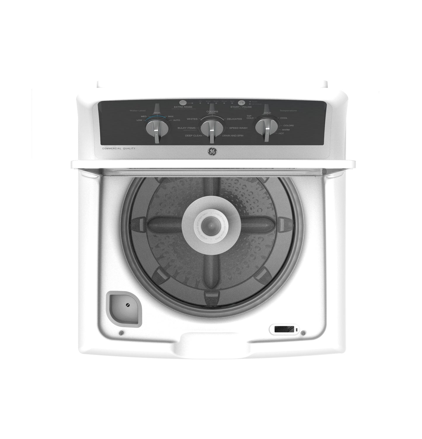 Top load washer with stainless steel basket and control panel featuring three dials from washers and appliances collection