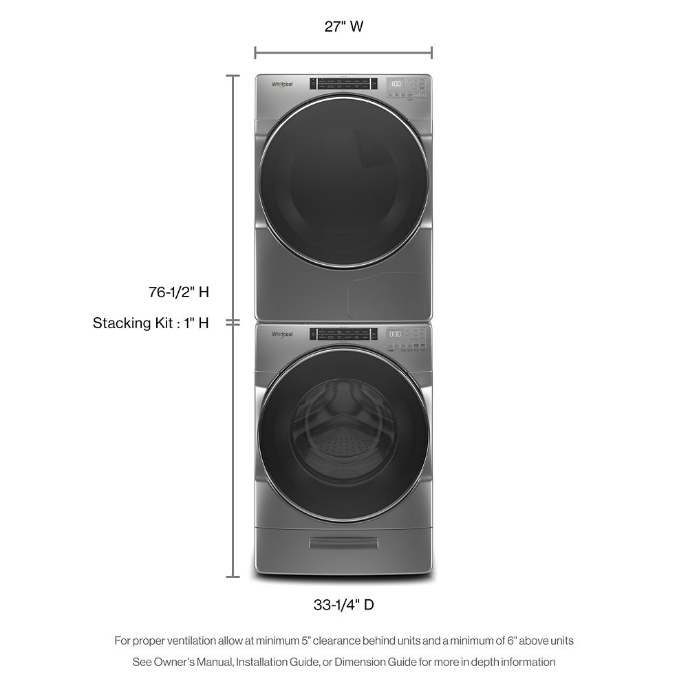 Stacked stainless steel gas dryer with digital controls and large tinted door from dryers and appliances collections