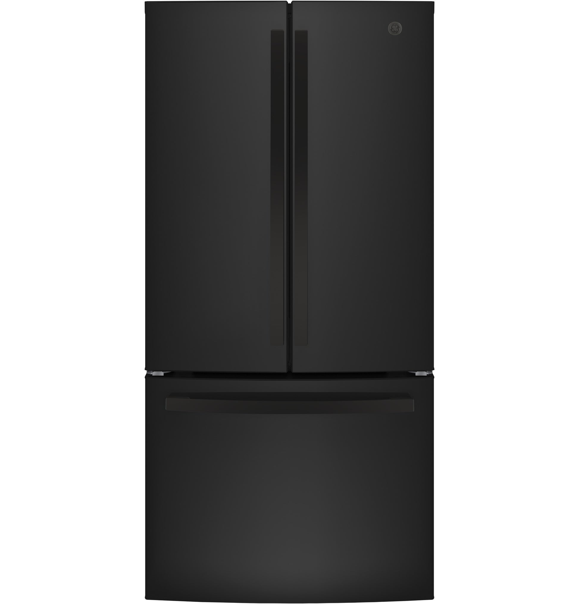 Matte black counter-depth French-door refrigerator with bottom freezer drawer in kitchen and appliances collection