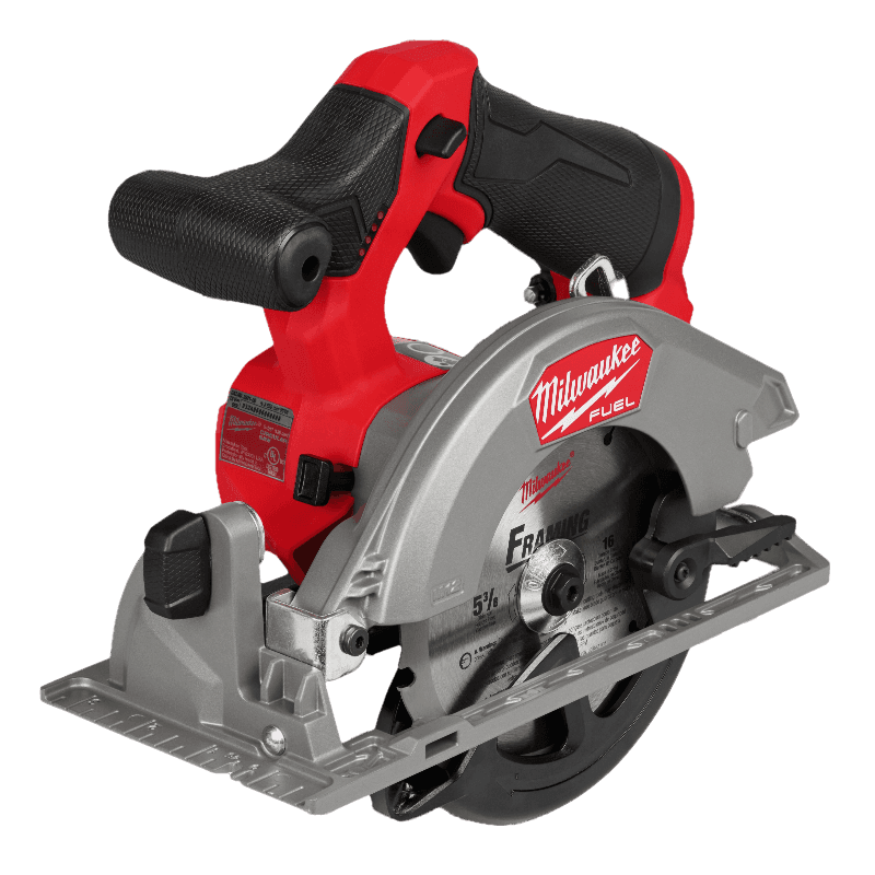 Compact red and black cordless circular saw with ergonomic grip and metal base for home improvement cutting tasks