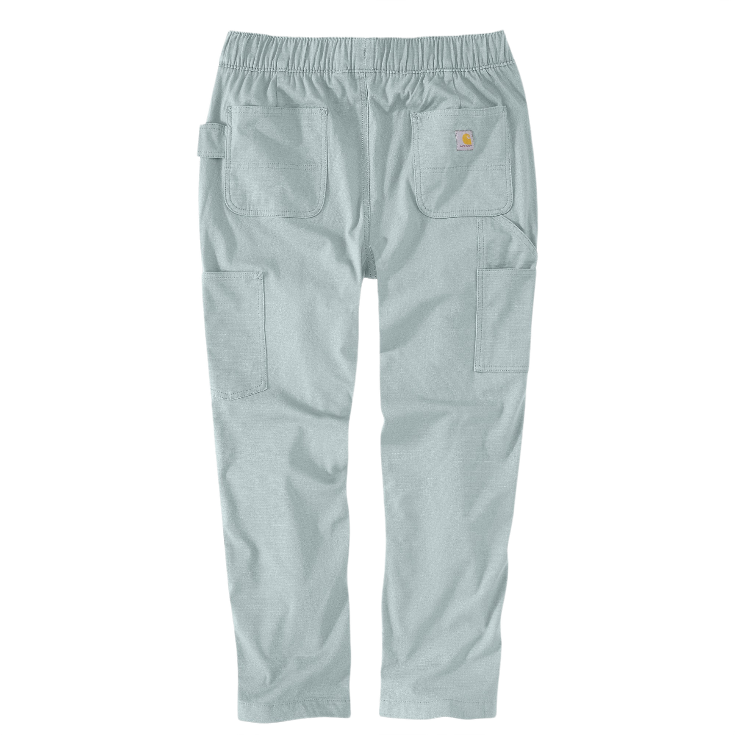 Light blue ripstop work pants with elastic waistband and multiple utility pockets designed for durable wear and home improvement tasks