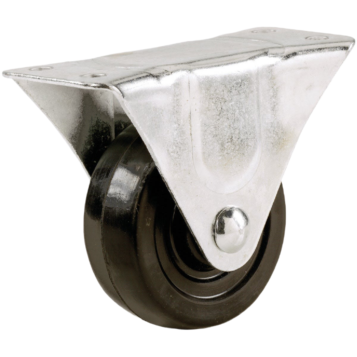Rigid metal plate caster with black rubber wheel for furniture and cabinet hardware in home improvement collection