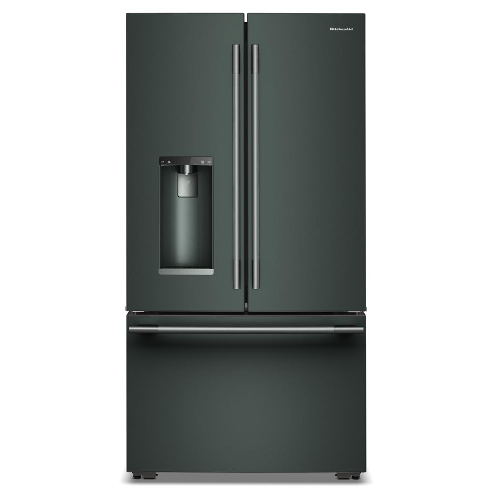 Matte black counter-depth French door refrigerator with bottom freezer drawer and built-in external water dispenser, part of KitchenAid Appliances in Refrigerators and Kitchen & Kitchenware collections.