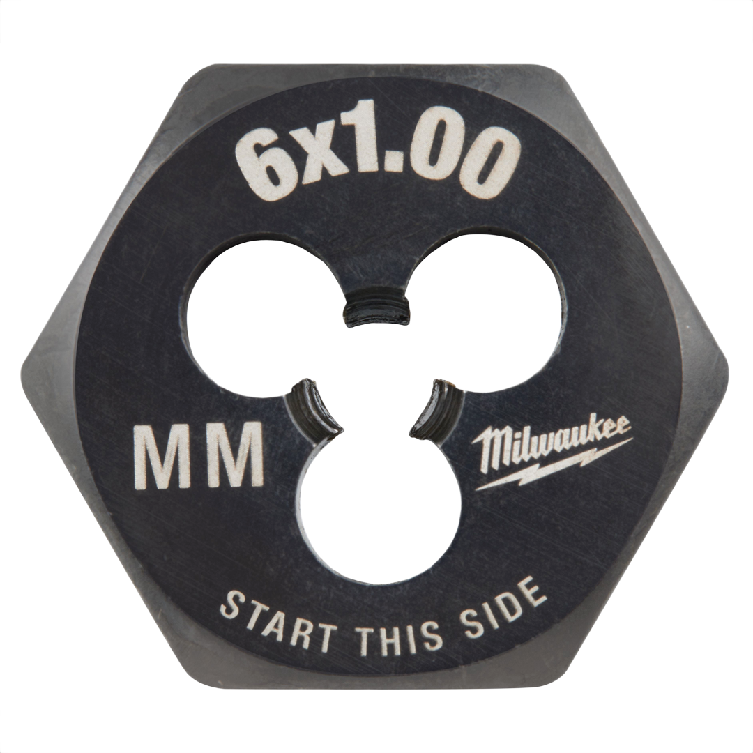 Hexagonal metal threading die with 6x1.00 metric size, laser-etched markings for tool accessories under $50 collection