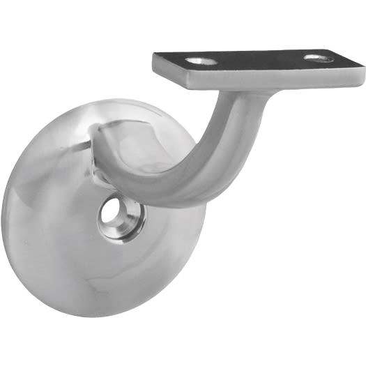 Satin nickel zinc handrail bracket with round base plate and flat top mount for shelving and home improvement projects