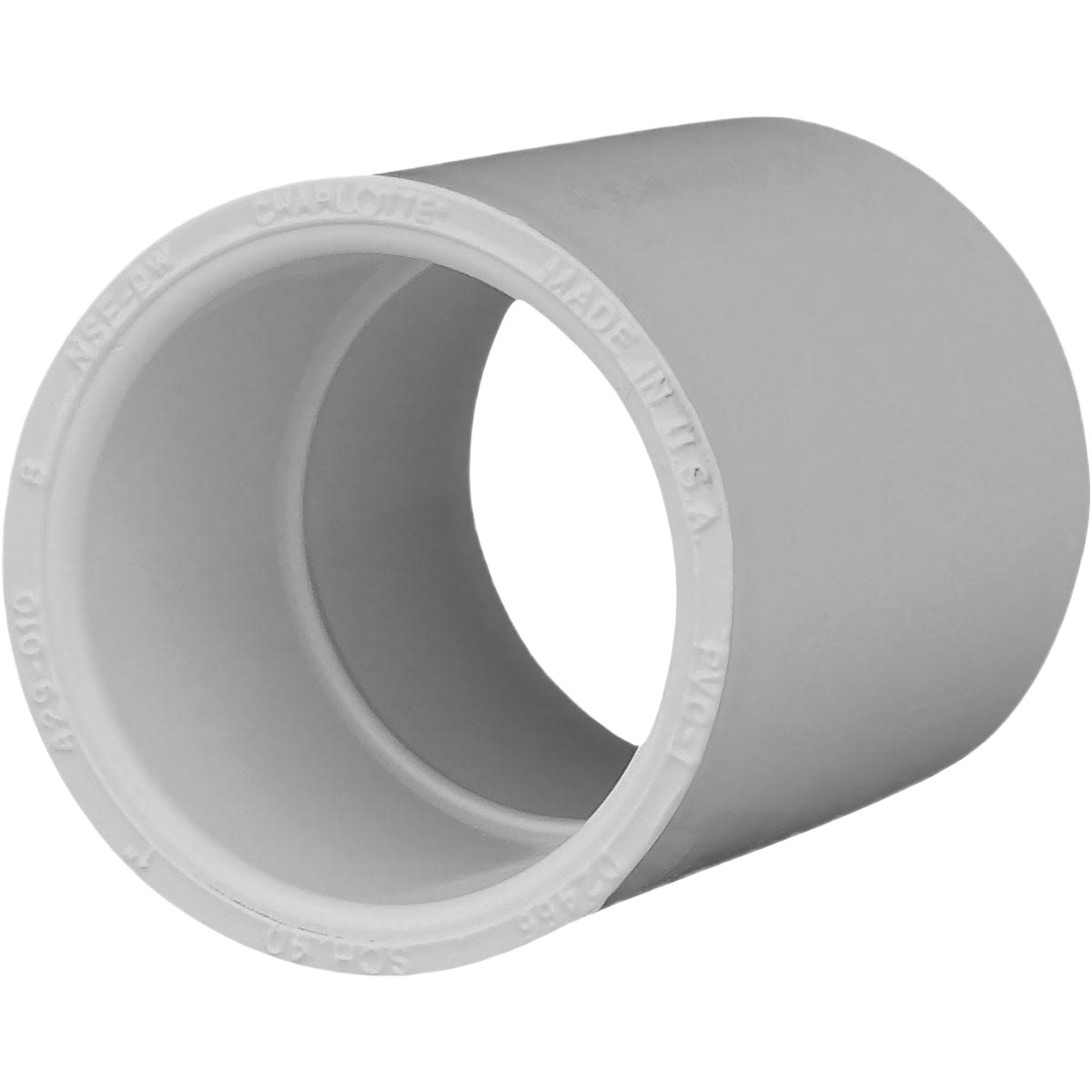 Gray 1-inch PVC coupling designed for plumbing connections in tools and home improvement projects