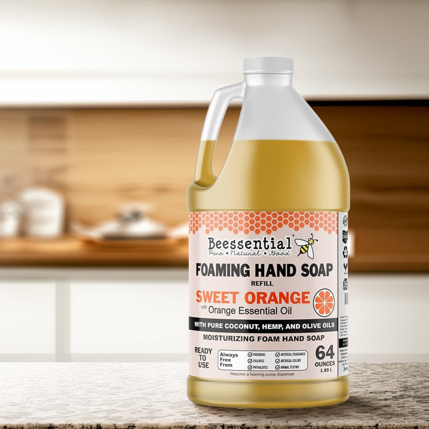 64 oz natural foaming hand soap refill in sweet orange scent with moisturizing coconut, hemp, and olive oils under $50 collections
