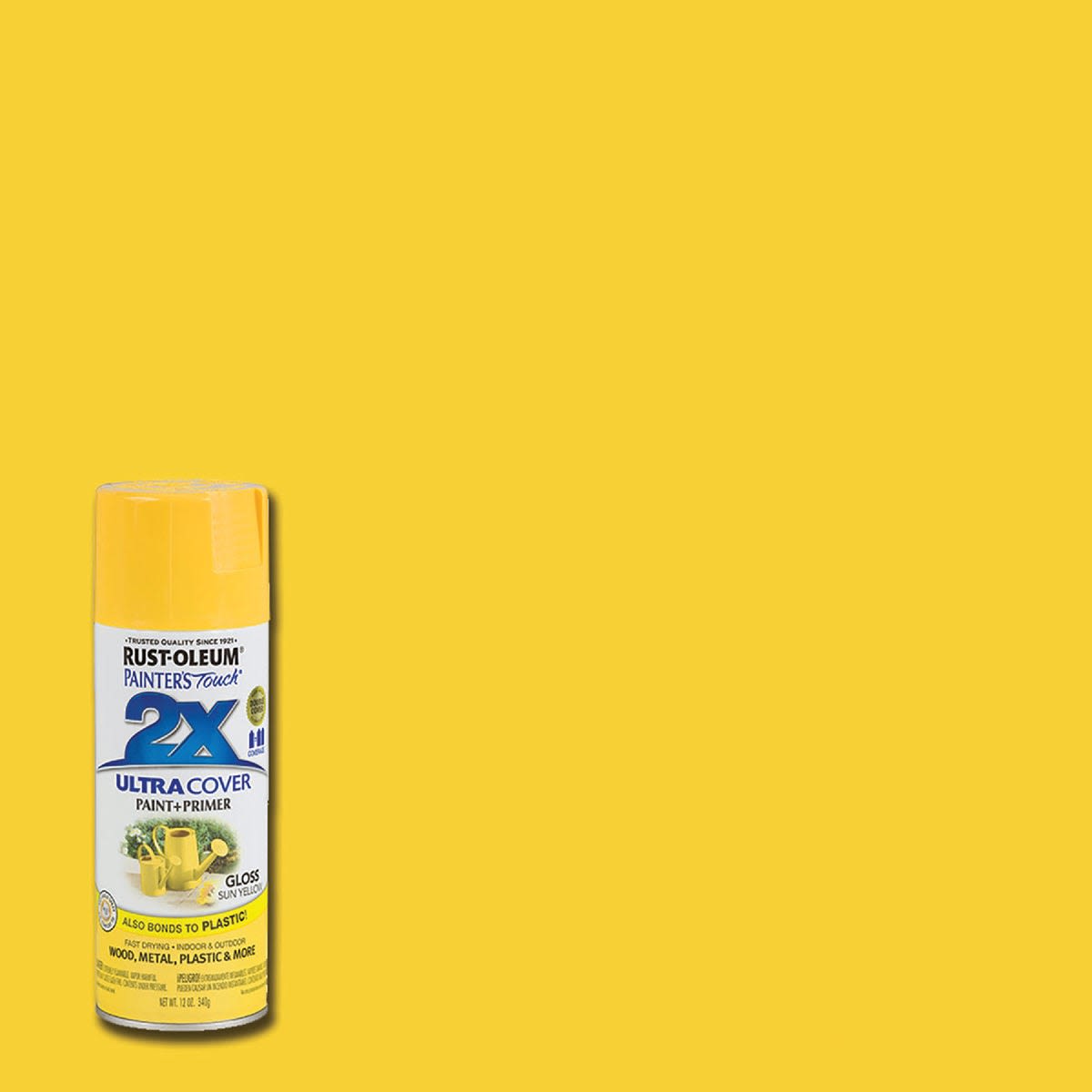 Glossy sun yellow spray paint can from Rust Oleum in Spray Paint and Home Improvement collections under $50