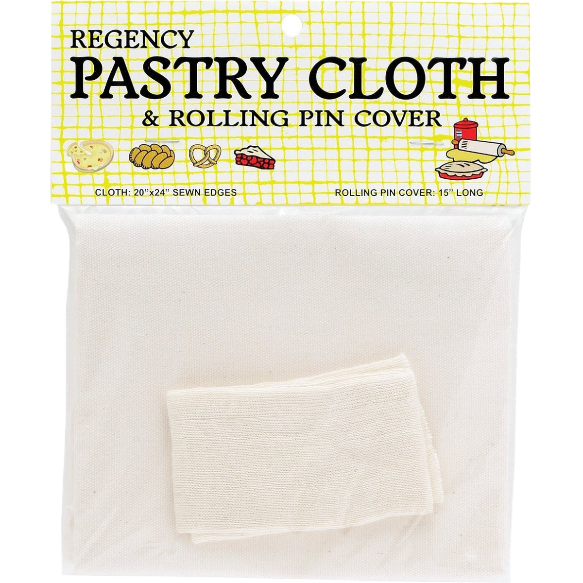 Packaged pastry cloth and rolling pin cover set with sewn edges for baking and kitchen home improvement tasks