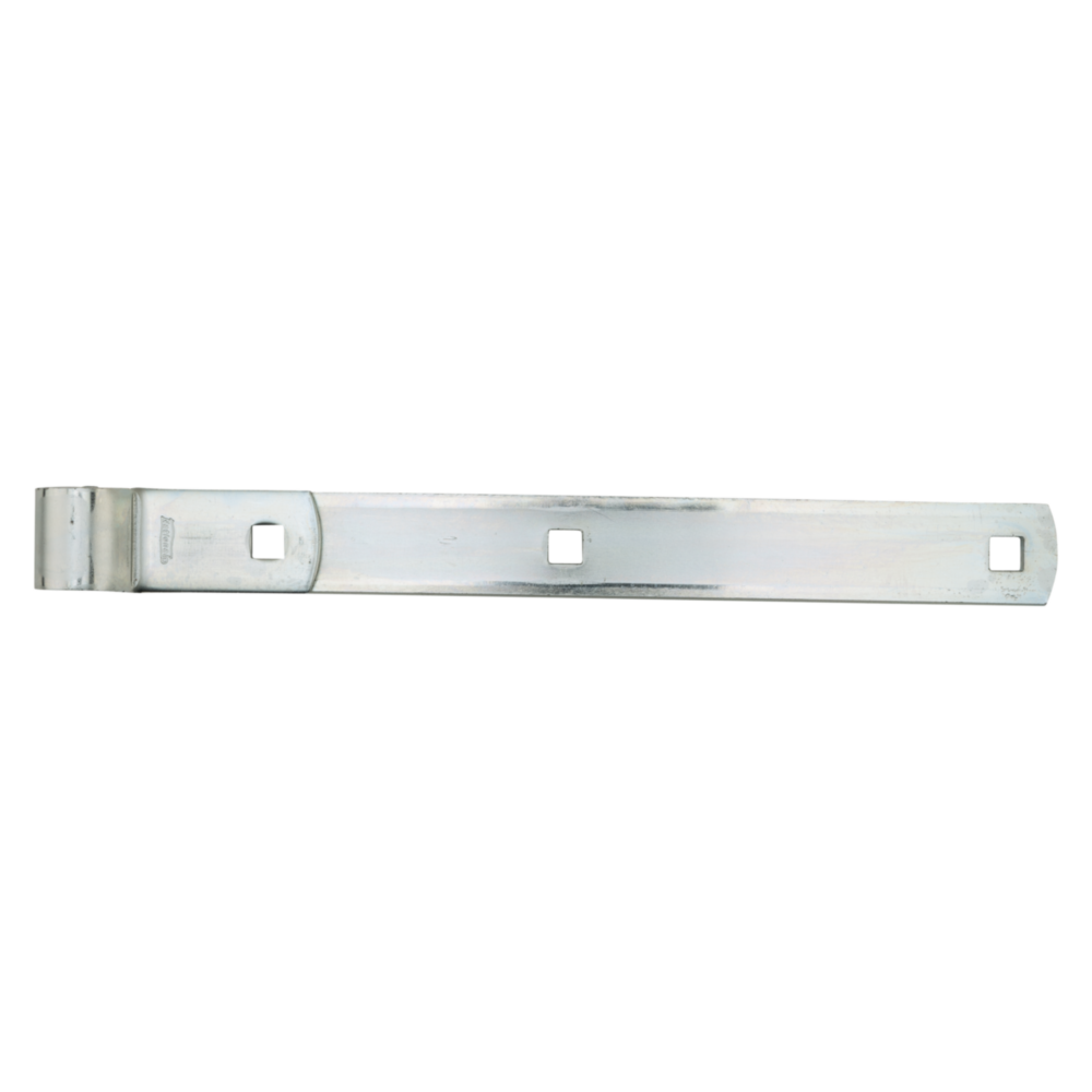 Zinc-plated steel hinge strap with square holes for secure door or gate mounting in home improvement projects