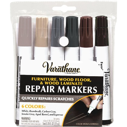 Set of six wood repair markers in assorted tones for furniture, wood floors, and laminate restoration under $50 tools and paint supplies.