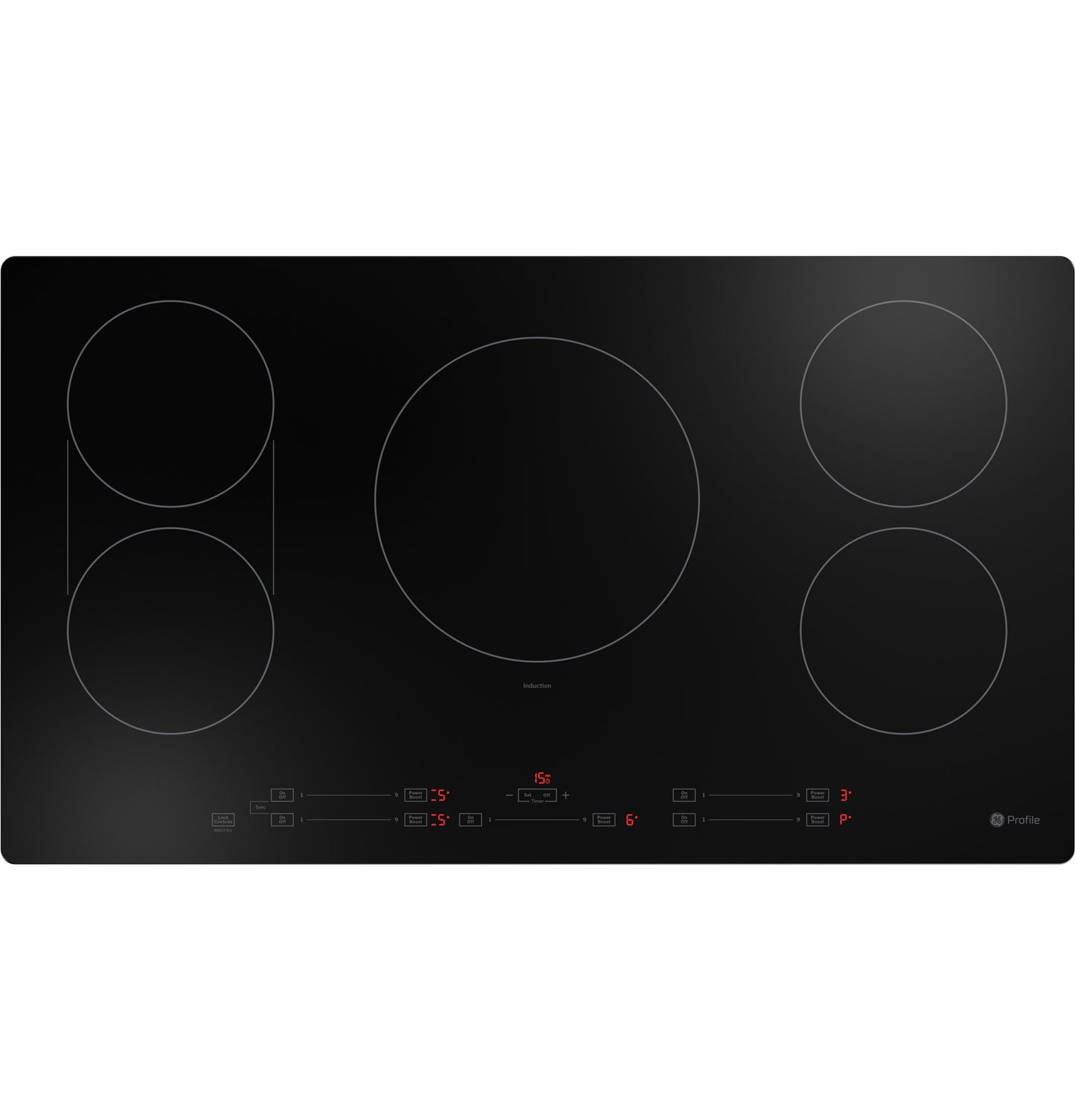 Black 36-inch built-in induction cooktop with five radiant cooking zones and touch control panel in Kitchen & Kitchenware collections