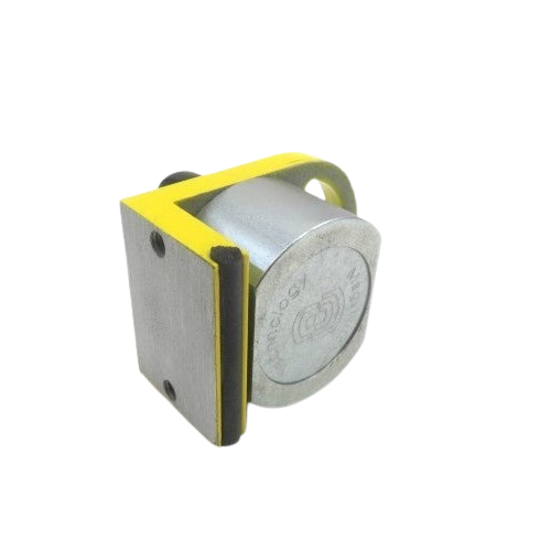 Compact yellow and metallic 90-degree switchable magnet tool accessory for holding fixtures in home improvement projects