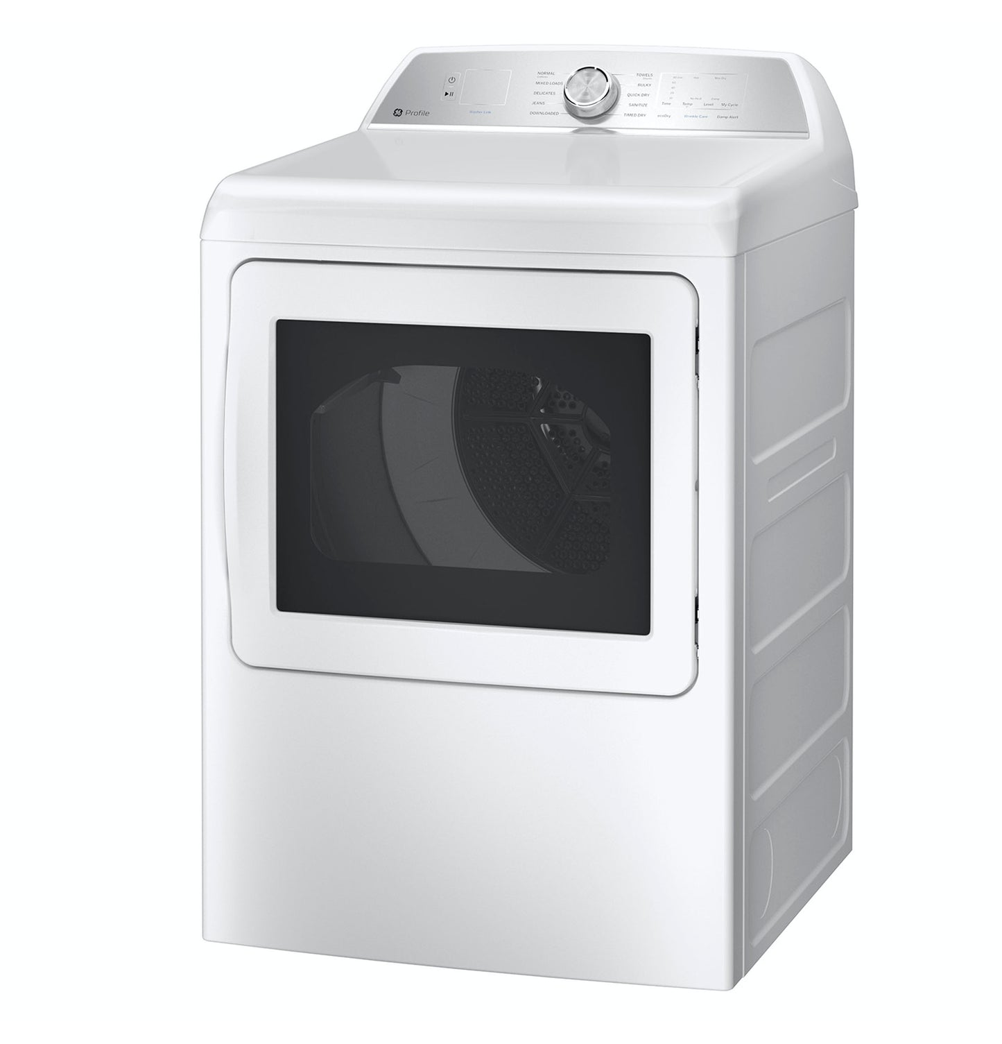 White electric dryer with aluminized alloy drum and control dial, part of Dryers and Appliances collection