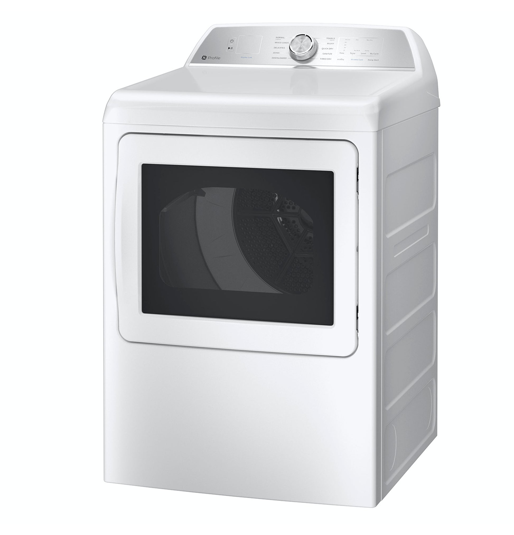 White electric dryer with aluminized alloy drum and control dial, part of Dryers and Appliances collection