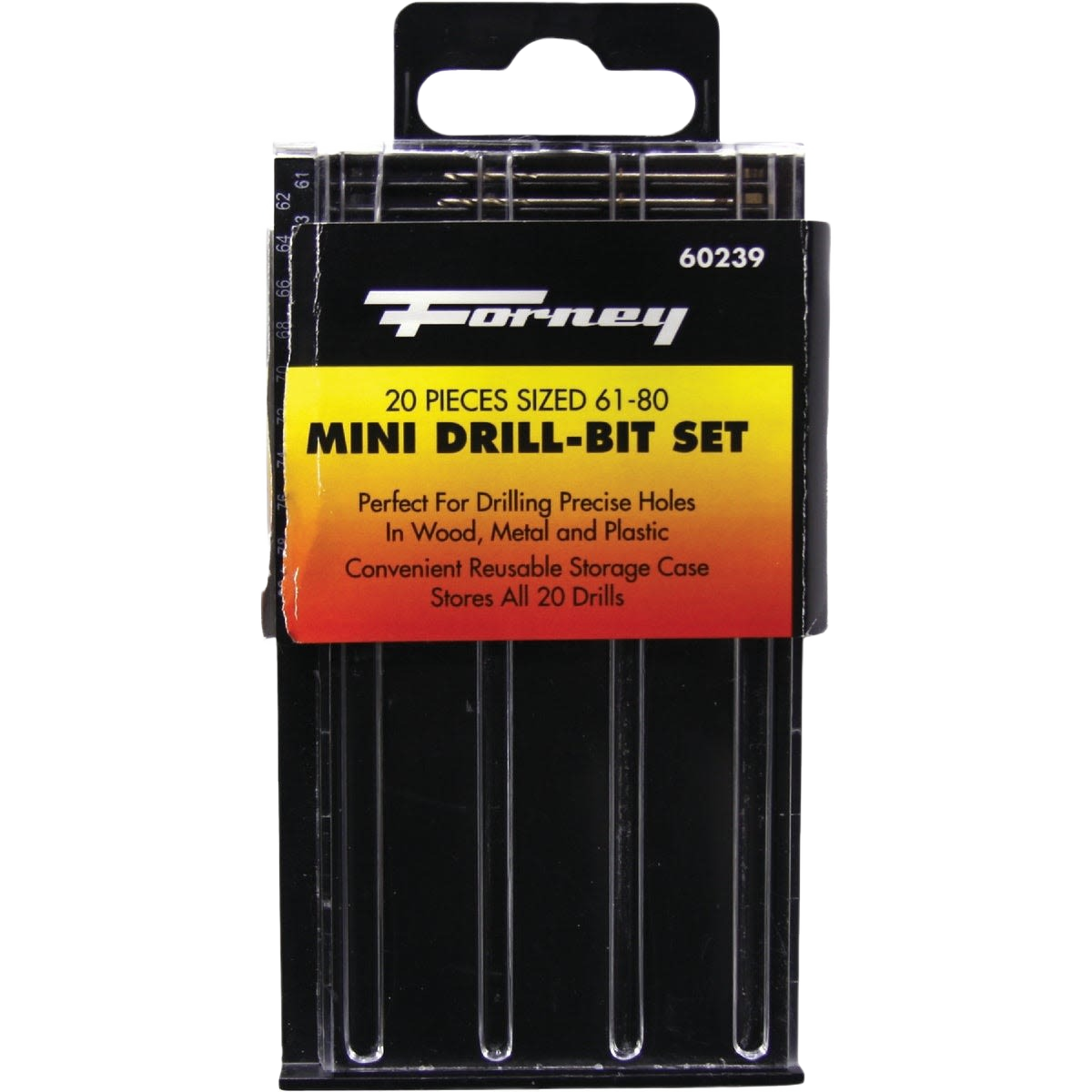 Compact Set of 20 mini drill bits in a reusable black plastic case for precise drilling in wood, metal, and plastic tools collection