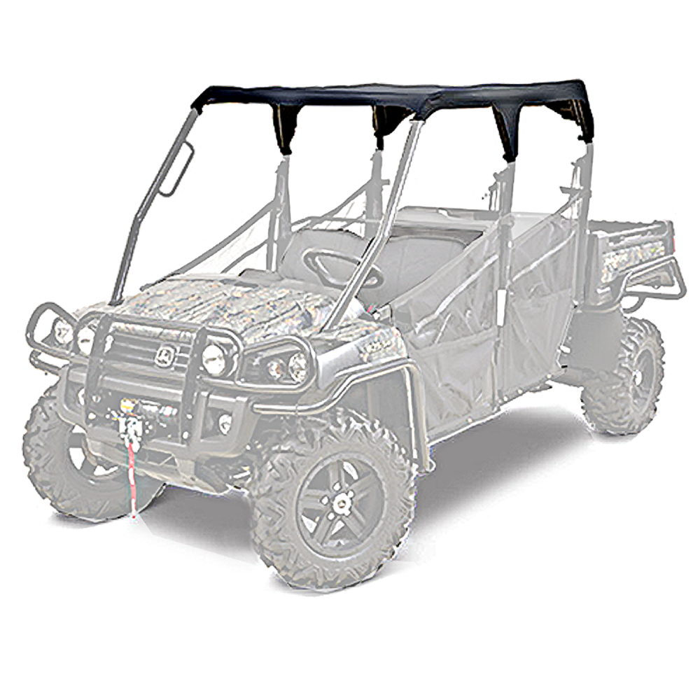 Black soft roof for John Deere utility vehicle offering shade and weather protection in tool accessories and John Deere parts collections