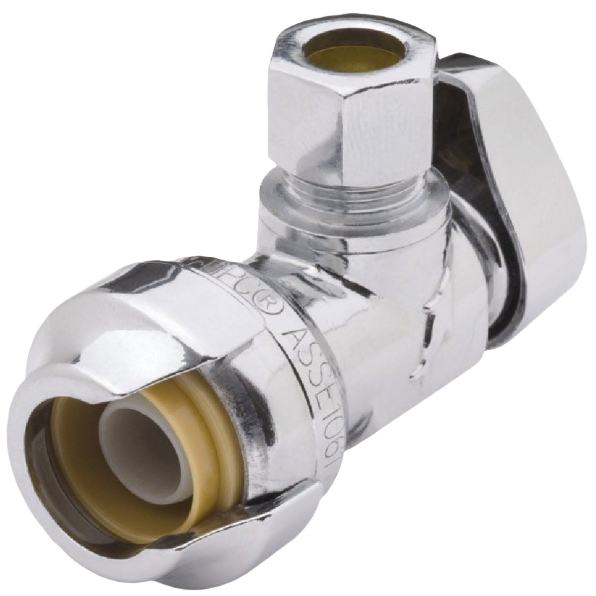 Chrome-plated quick-connect angle valve with push-to-connect fittings for plumbing and valves under $50 collections