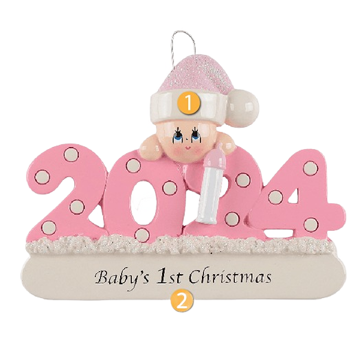 Pink 2024 baby's first Christmas ornament with baby in Santa hat holding bottle for Christmas Ornaments & Tree Decorations