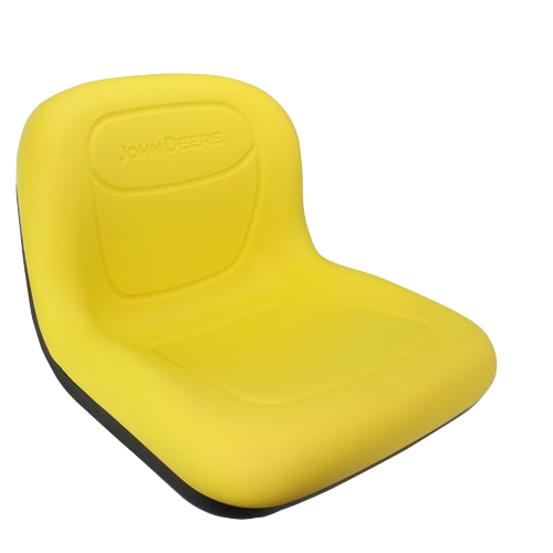 Yellow molded replacement seat designed for durable comfort in automotive and John Deere parts and accessories collections