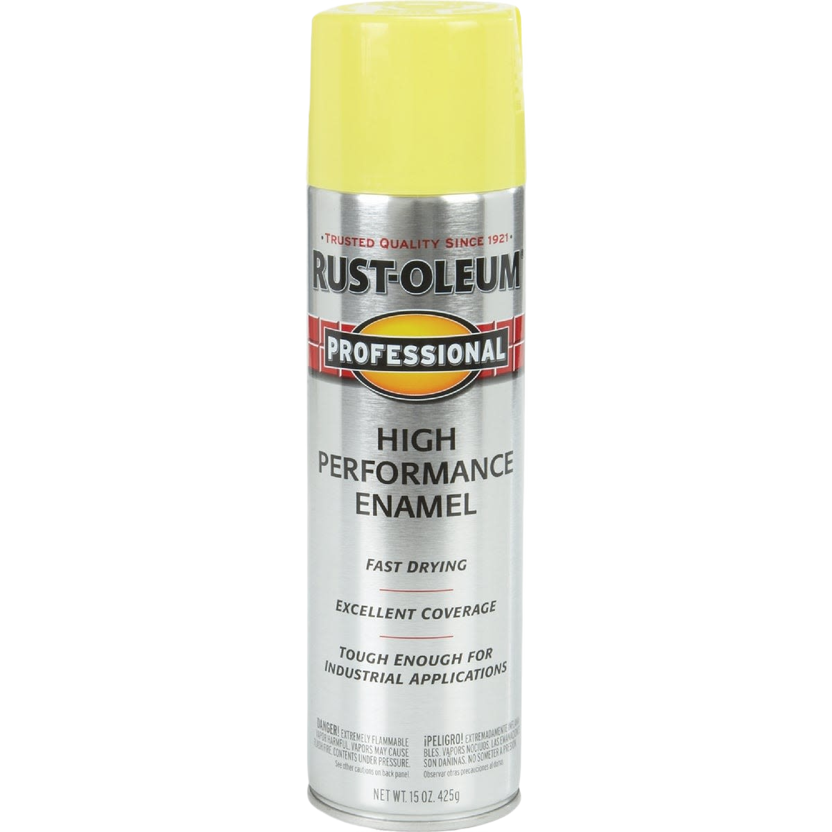 Rust-Oleum high performance enamel spray paint in safety yellow, fast drying for home improvement projects under $50