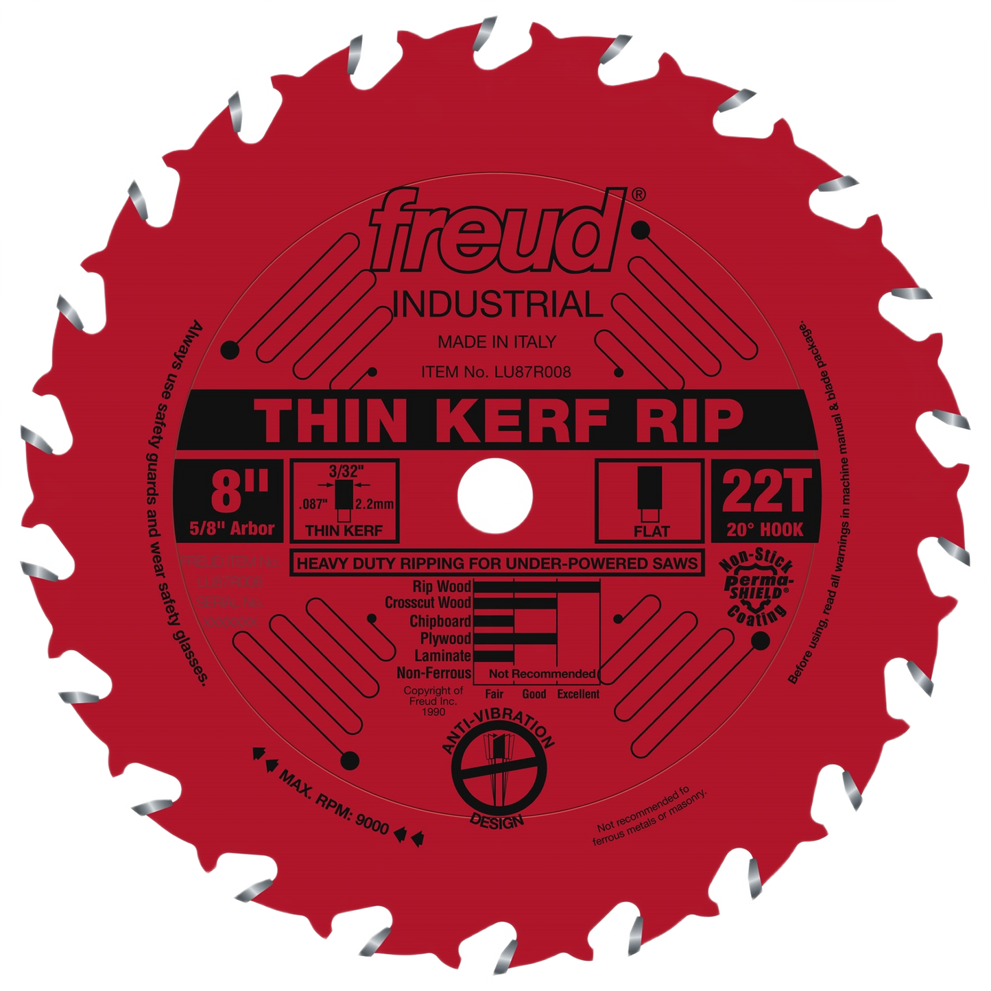 Red thin kerf saw blade with 22 teeth for woodworking and power tool accessories under $50