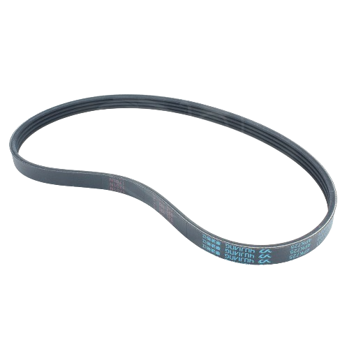 Black multi-ribbed V-belt designed for home improvement and tools use with visible product markings