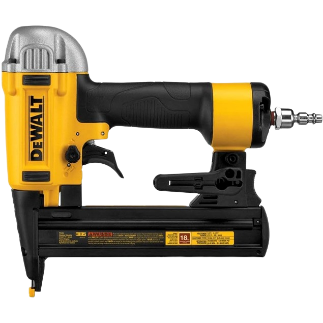 Yellow and black air floor stapler with ergonomic grip and metal housing, designed for hardwood flooring and fastening tasks in rental tools at Hartville Hardware.