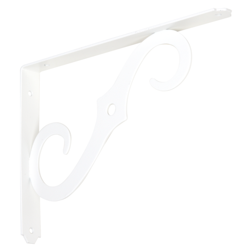 Antique white ornamental steel shelf bracket with scroll design for shelving and storage organization under $50 collections