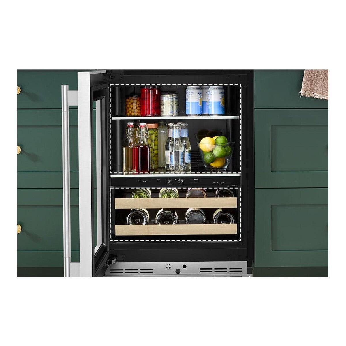 4.8 Cu. Ft. 24-Inch Beverage Center with Left Door Swing and 14-Wine Bottle Capacity with Wood-Front Racks in PrintShield® Stainless Steel
