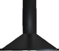 Black powder-coated wall mounted chimney range hood with LED lighting and sleek European design from kitchen appliances collection