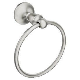Brushed nickel towel ring with sleek design for bathroom organization and home improvement projects