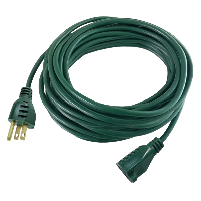 Green 40-foot extension cord with grounded plug and female connector for reliable outdoor electrical use