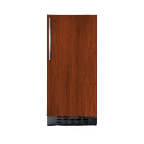 Built-in 15-inch wide ADA all refrigerator with left hinge, wood panel door, brushed stainless steel handle, and front ventilation