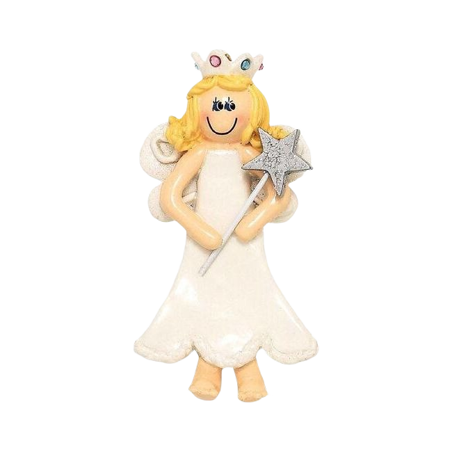 Charming blonde princess ornament holding silver star wand, festive addition to Christmas tree decorations under $50
